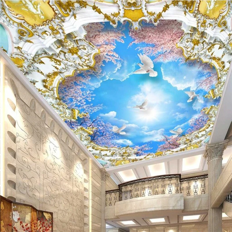 Wellyu голубое небо белые облака Вишневое дерево 3D zenith fresco на заказ большие зеленые