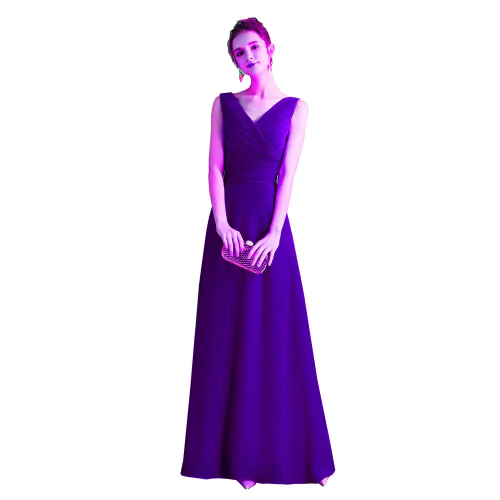 FADISTEE Новое поступление элегантное вечернее платье для выпускного вечера Vestido de Festa длинное стильное шифоновое летнее прохладное и освежающее платье с v-образным вырезом - Цвет: dark purple