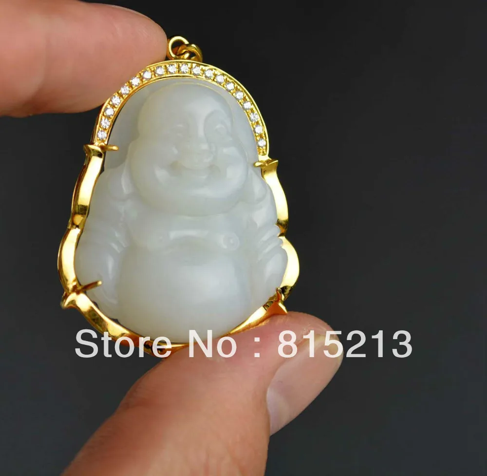 Ожерелье с подвеской N579 24 каратное золото настоящий белый нефрит|pendant set|pendant
