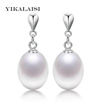 yikalaisi 2017 pearl long earrings jewelry for women 8 9mm freshwater pearl 925 sterling silver stud earrings jewelry wedding