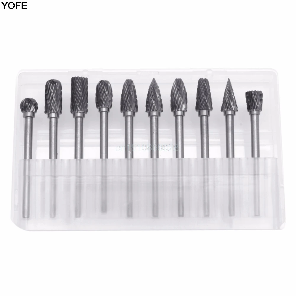 

10Pcs 1/8" 6mm Tungsten Carbide Cutter Rotary Burr Set CNC Engraving Bit Tool