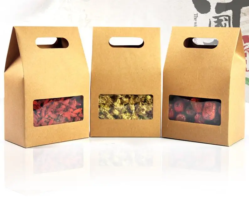 50pcs Kraft paper bags with window for gifts packing Brown bag food Wedding candy bags10*6*15.5cm | Дом и сад