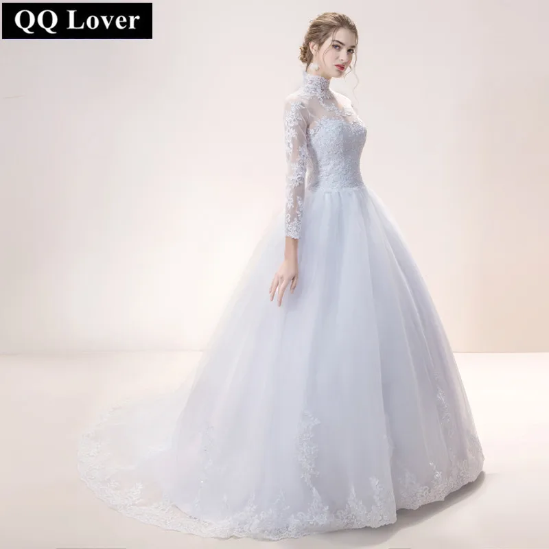 Платье QQ Lover кружевное бальное платье с высоким воротом и длинным рукавом на