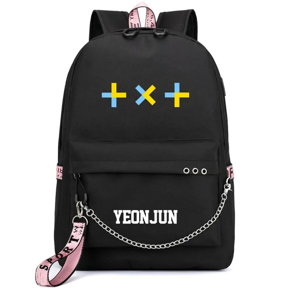 YEON JUN BLACK Корейский женский рюкзак Kpop Tomorrow X Together с принтом TXT, рюкзак для ноутбука с зарядкой через USB, розовые школьные сумки, рюкзак для путешествий - Цвет: YEON JUN BLACK