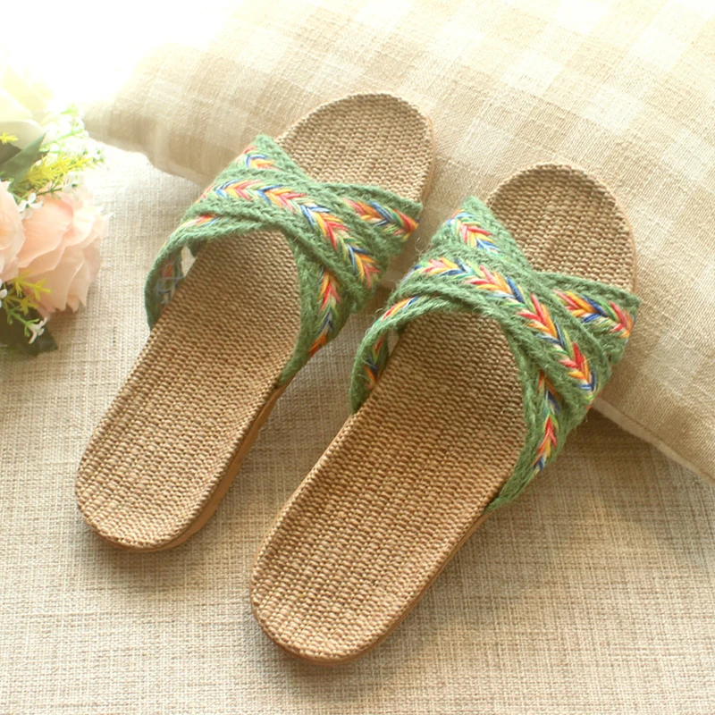 Новые женские летние тапочки Повседневные Дышащие льняные сандалии на плоской