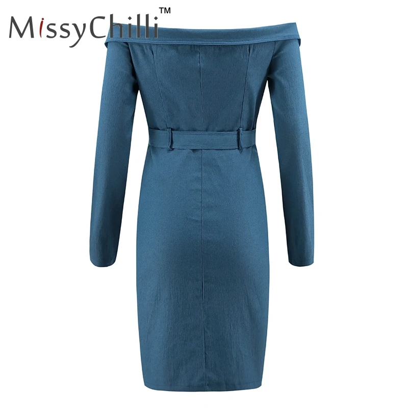 MissyChilli, сексуальные джинсовые платья с открытыми плечами, для женщин, на молнии, с длинным рукавом, облегающее платье, для девушек, черные, Осенние, вечерние, мини-джинсы, платье