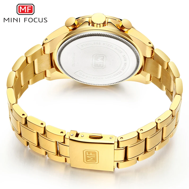 

MINI FOCUS Men's Business Quartz Watches Stainless Business Chronograph Watch Gold Blue Relogios Masculino Clock Top Brand 0278
