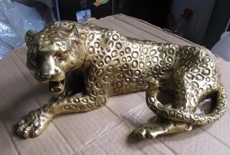 Китайская народная знаменитая медная латунная статуя животного леопардовой