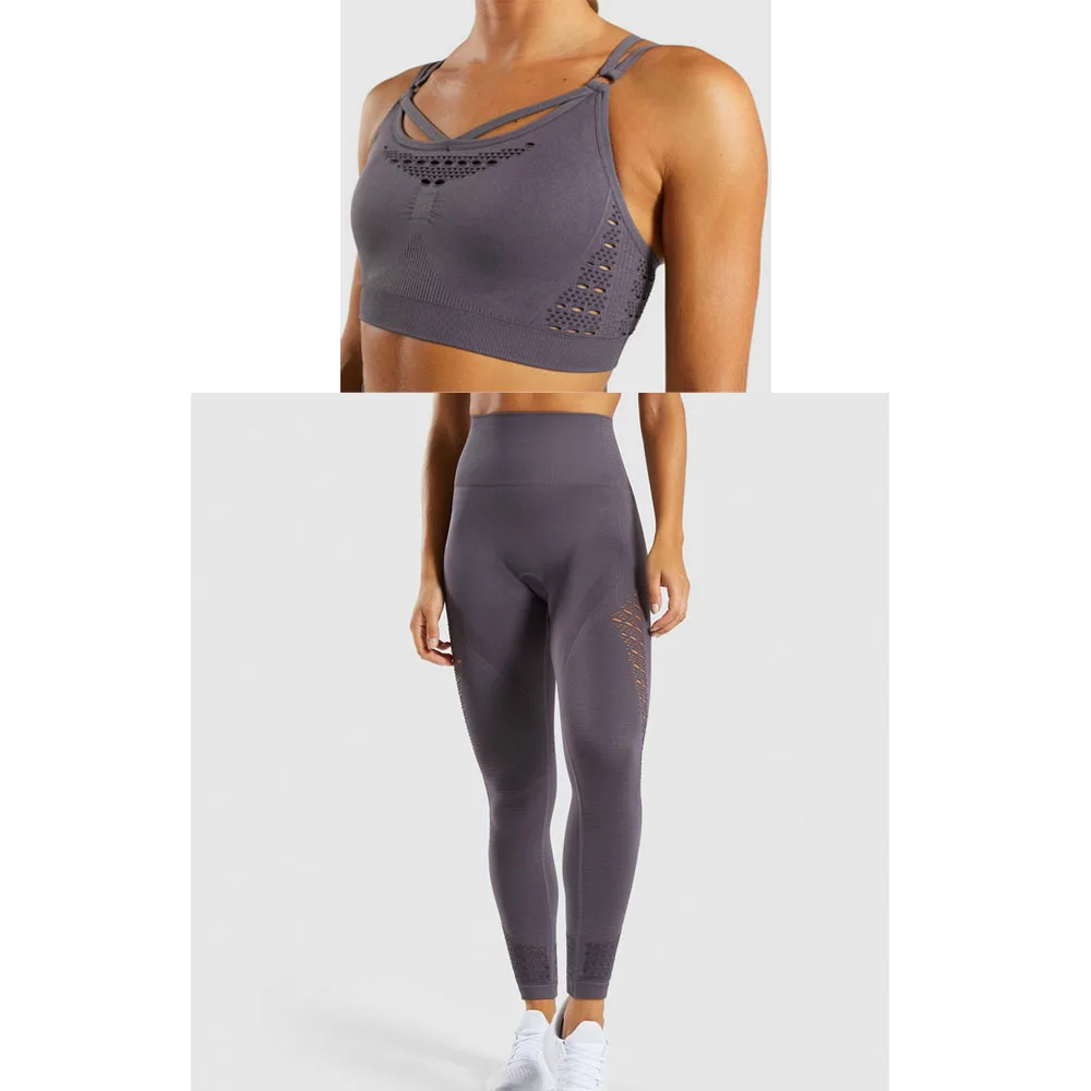 Наборы Для Йоги Женский энергетический бесшовный комплект спортивная одежда спортивный комплект тренировочная одежда супер эластичная Спортивная одежда для йоги попа одежда для фитнеса - Цвет: slate lavender