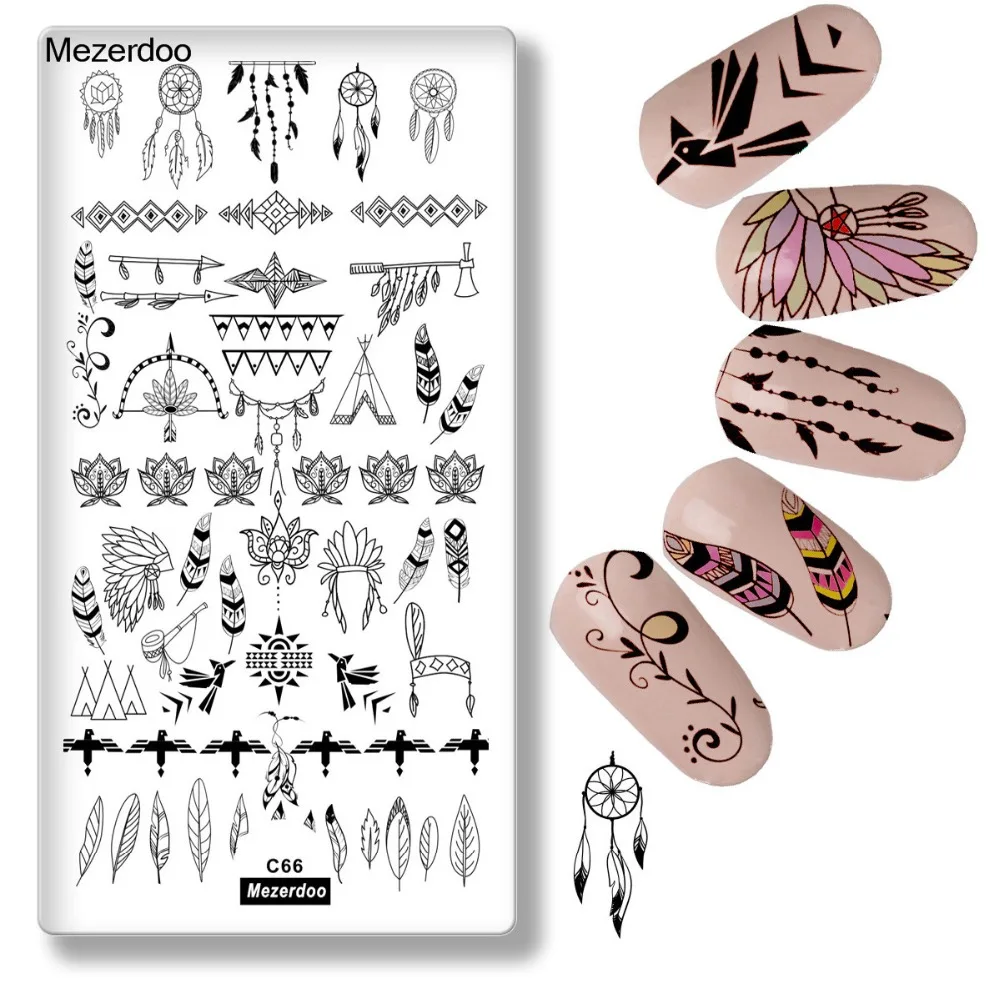 

Exotic Dreamcatcher Nail Art Stamp Plate Feather Collection Stamping Image Plates Manicure Nail Designs DIY Metal Templates Deco