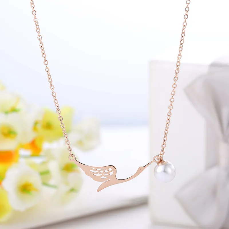 Лебедь жемчужное ожерелье титановая инкрустация из нержавеющей стали ожерлье