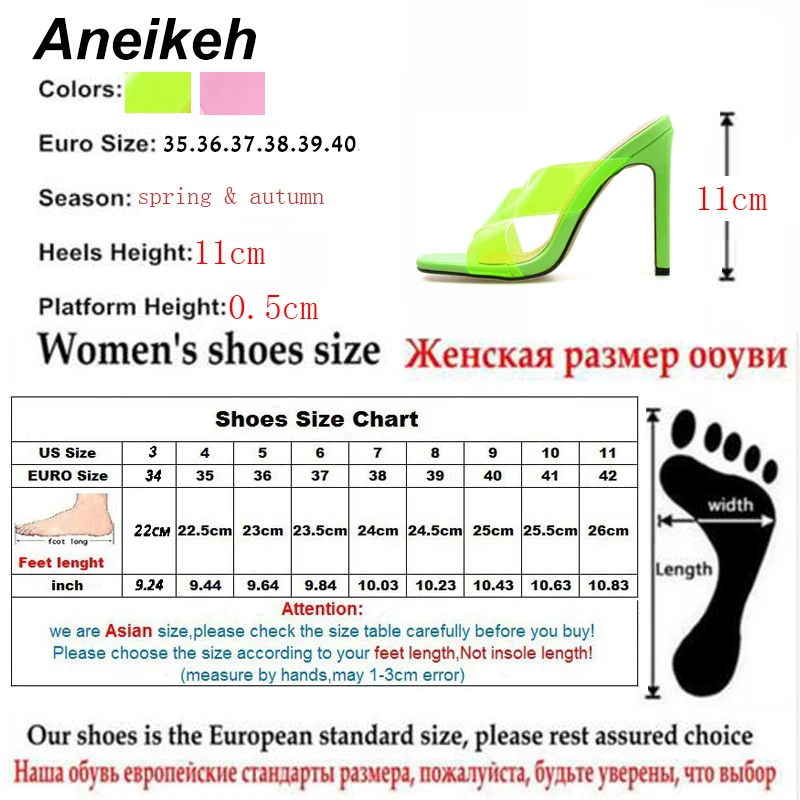 Aneikeh/ в сдержанном стиле из искусственной кожи женские тапочки женские, сексуальные, прозрачные квадратный носок Для женщин тапочки квадратный каблук красный зеленый прозрачная Размер 35–40