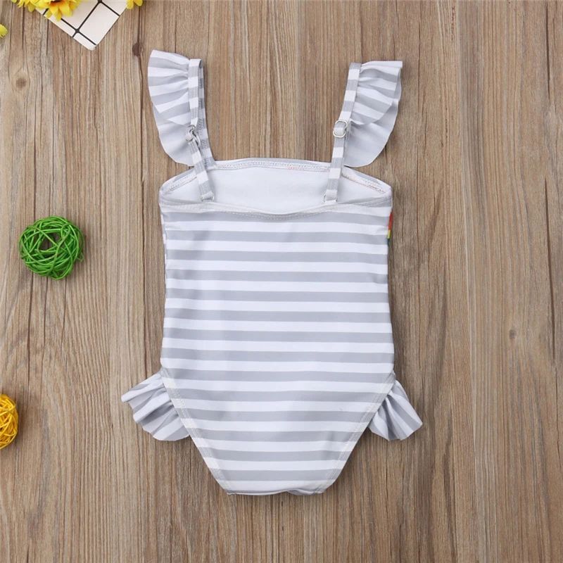 Лето 2019 детское Радужное бикини для маленьких девочек купальник в полоску с