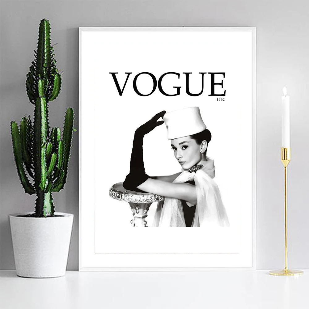Плакат Vogue Хепберн настенное искусство холст черно белые плакаты и принты