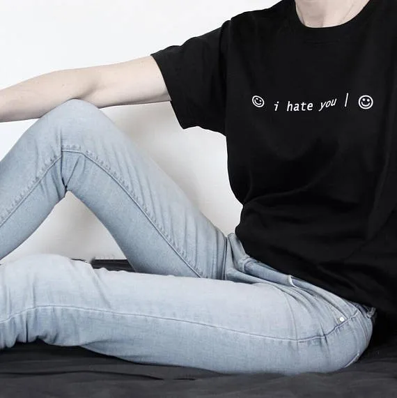 Футболка Sugarbaby с надписью I Hate You Smiley Face стильная Пастельная футболка в стиле Tumblr