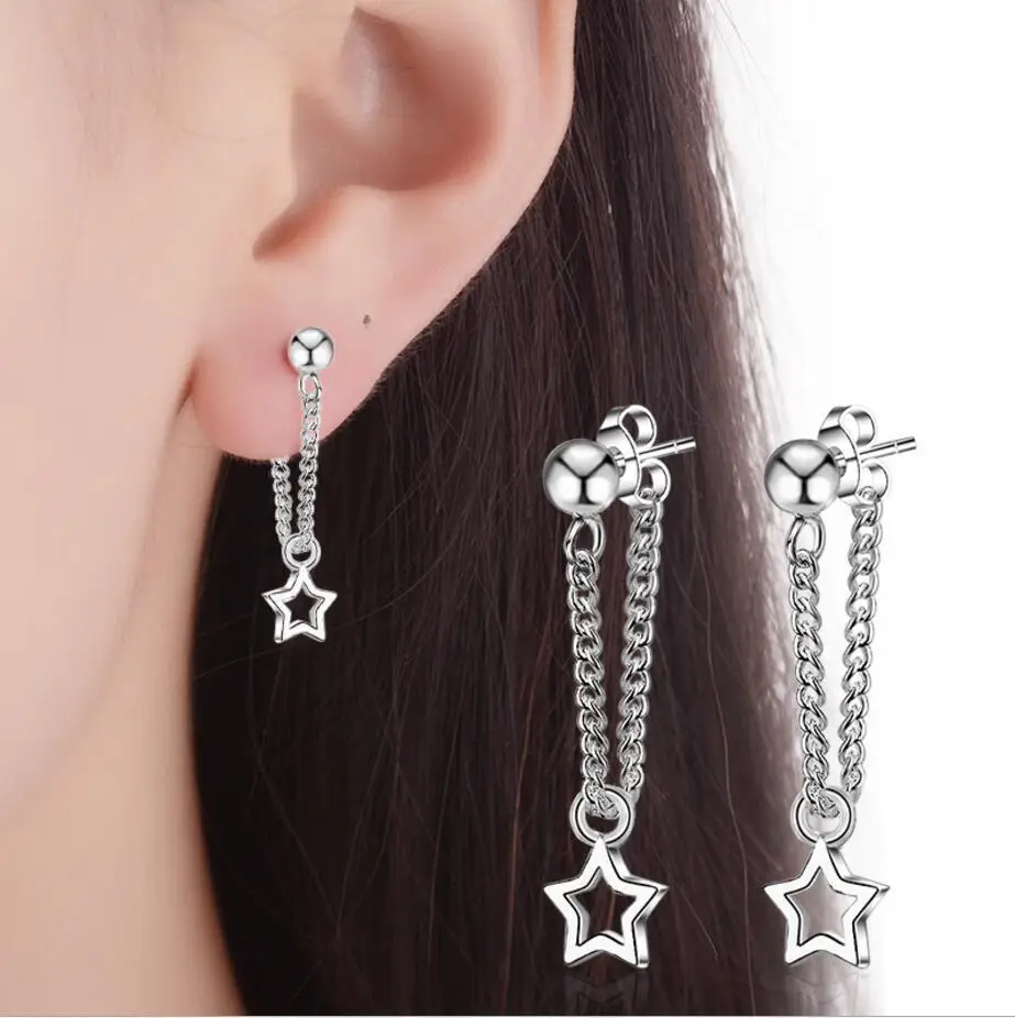 

925 silver needle Stud Earrings Pendientes 3 Star Tassel Earrings For Women Oorbellen Boucle D'oreille Femme S-e316