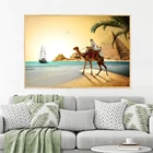 Пустынные верблюды, египетская пирамида, пальмы, закат, ночной силуэт, песок, современные минималистичные настенные картины для украшения гостиной