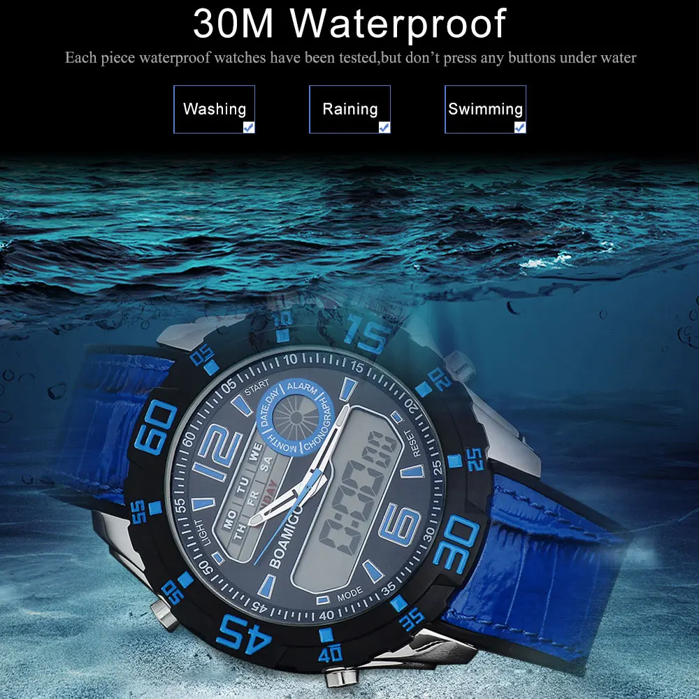 Мужские спортивные часы мужской двойной дисплей резиновый ремешок для часов BOAMIGO