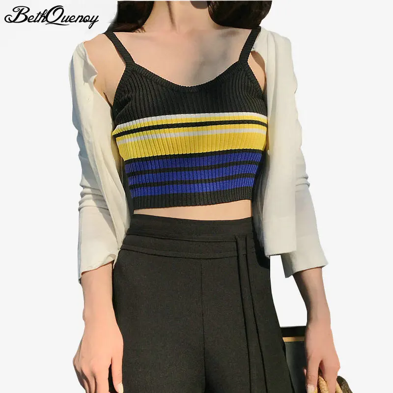 Летний топ Для женщин Трикотажная майка Boho Сексуальная с открытыми плечами