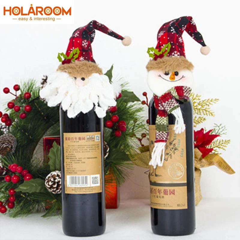 

2PCS/lot Christmas Wine Bottle cover Bottle Cap Clothes table Decor Home Kitchen Decoration for New Year Xmas Dinner Party