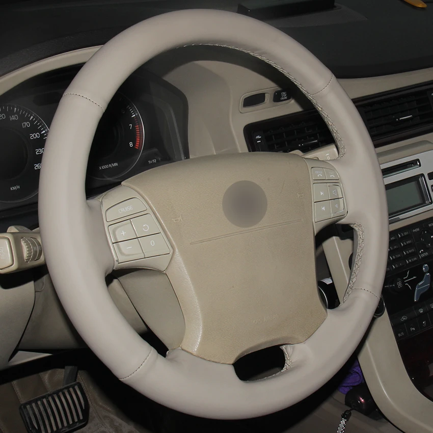 Бежевая натуральная кожа чехол рулевого колеса автомобиля для Volvo S80 2006 2009 XC70 2007