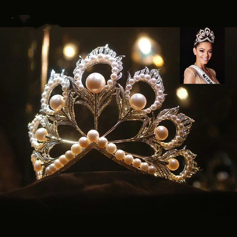 Халм Miss Universe Стразы Жемчуг тиары и ворона гигантская большая корона конкурса красоты Miss World Crown MY484