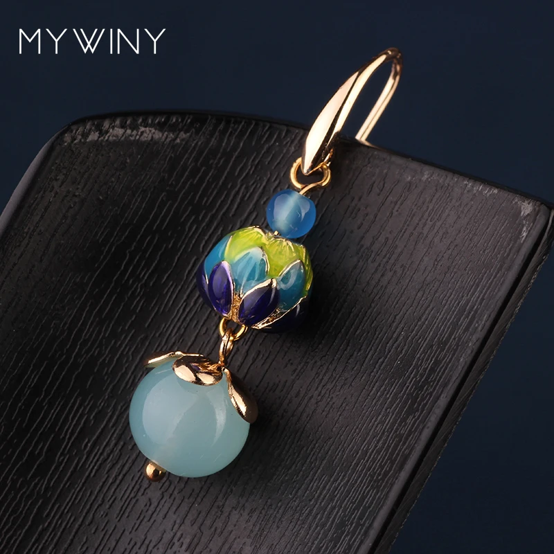 Женские винтажные серьги MYWINY медные Винтажные с цветами лотоса|Серьги-подвески| |