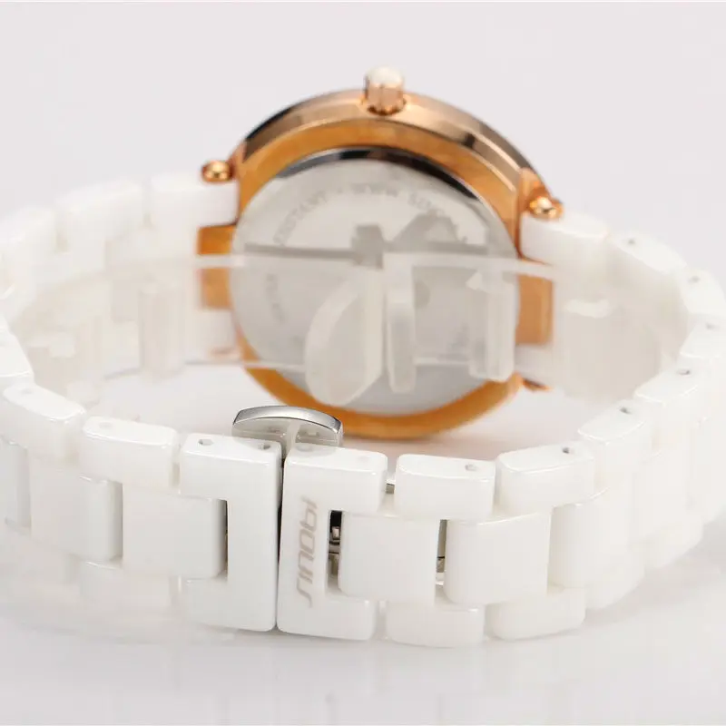 SINOBI Дамы Моды Белые Керамические Наручные Кварцевые Часы Женщины одеваются