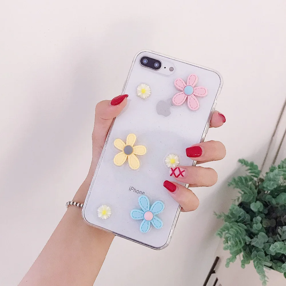 Luxury Bling Glitter phone Case on for iphone XS XR Max Clear TPU Flower Soft Silicone Cover 6 6S 7 8 Plus X |