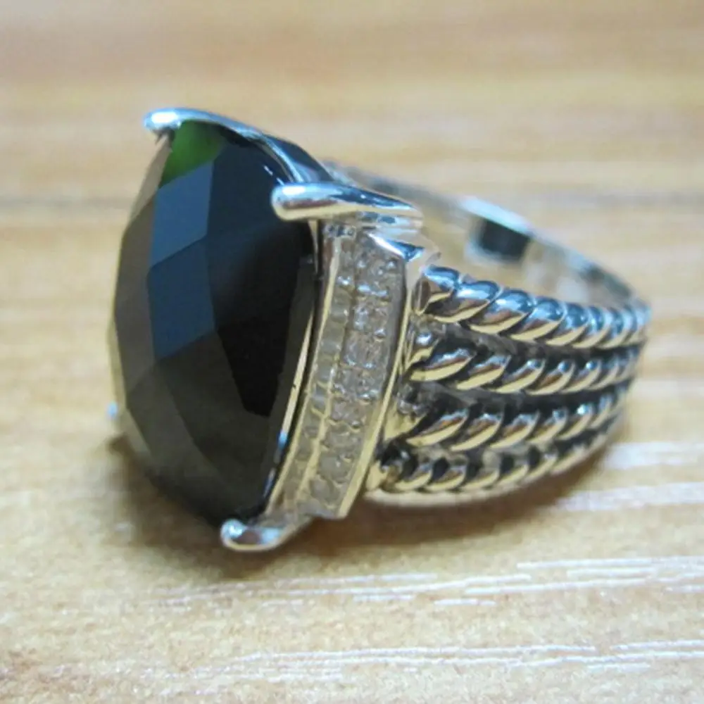 Black Onyx Ювелирные изделия из стерлингового серебра 16x12 мм кольцо с аметистом Дизайн брендовые ювелирные изделия морганит черный оникс синий топаз женское кольцо - Цвет камня: Black Onyx