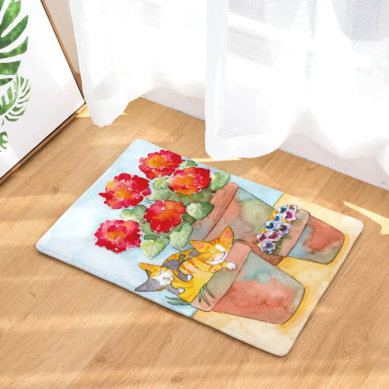 Monily Противоскользящий водонепроницаемый коврик для двери с изображением кота