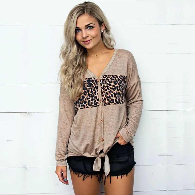 Модные женские леопардовые топы и блузки с v образным вырезом в стиле Харадзюку