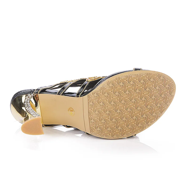 

Christia Bella Rhinestone Large Size High Heels Shoes Open Toe Thin Heels Sandals Bohemian Style Ladies Buckle Party Shoes