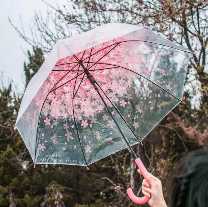 Прозрачный зонт Sakura Cherry женский с длинной ручкой от дождя для автомобиля