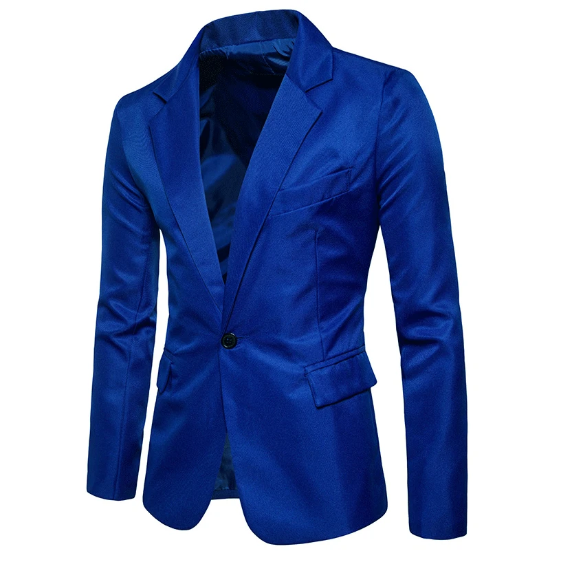 SUKIWML бренд блейзер Masculino Slim Fit Мужской Блейзер Осень однотонный деловой блейзер мужской свадебный костюм M-3XL - Цвет: Blue