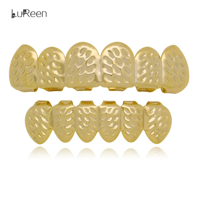 

LuReen HIP HOP Convex Shape Gold Silver Color Teeth Grillz D-Cut Top Bottom Grills Set Tooth Caps Set Punk Jewelry