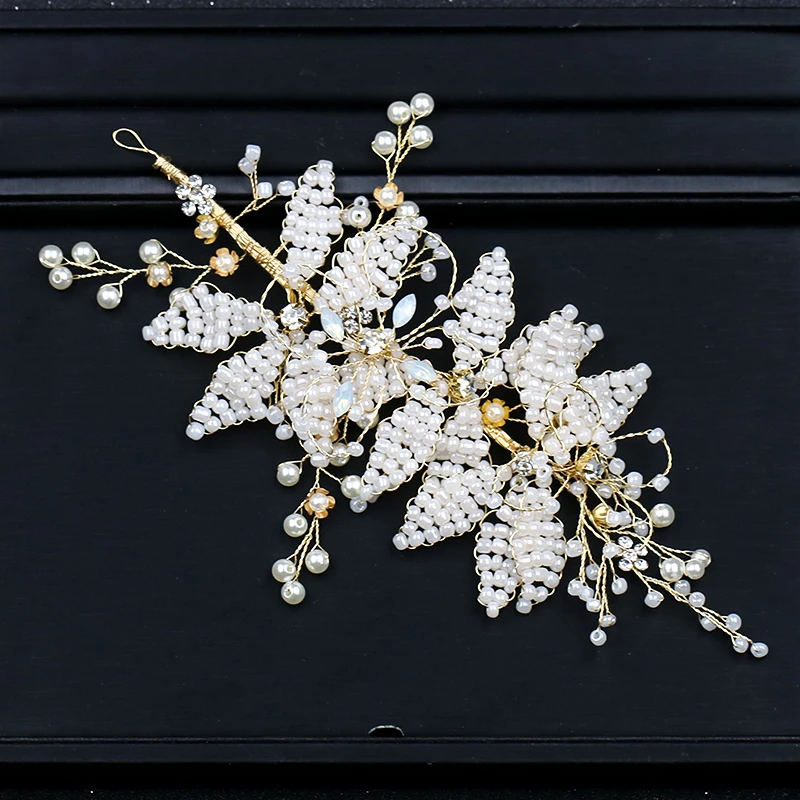 New Design Pearl Bride Headband Gold Headpiece Elegant Flower For Girl Women Wedding Hair Accessories |