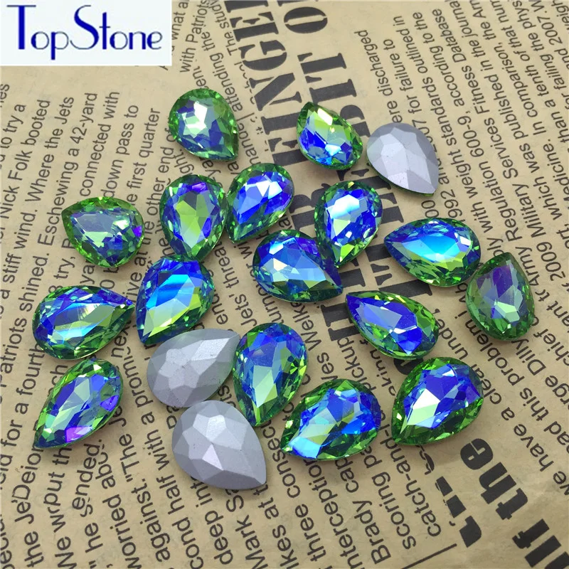 Перидот цветные стеклянные каплевидные Стразы с заостренным задником 6x10 8x13 10x14