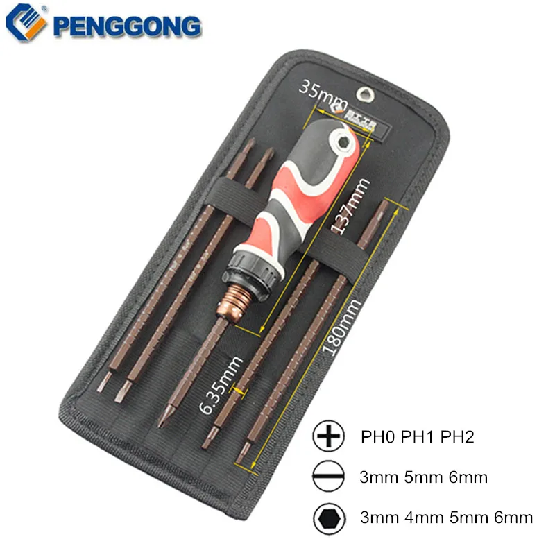 PENGGONG 6 шт. Набор отверток S2 сплав Phillips/Hex Flex трещотка отвертка регулируемые