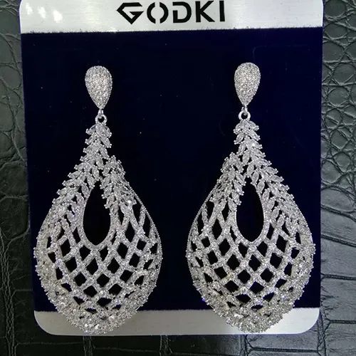 Silver GODKI известные капли воды длинные свисающие серьги трендовые фианит свадебное обручальное вечерние Дубай золотые серьги для женщин - Окраска металла: Silver