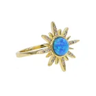 Женское кольцо с разноцветным цирконом, Винтажное кольцо с голубым огненным опалом, кольцо цвета желтого золота с цветами, по месяцу рождения