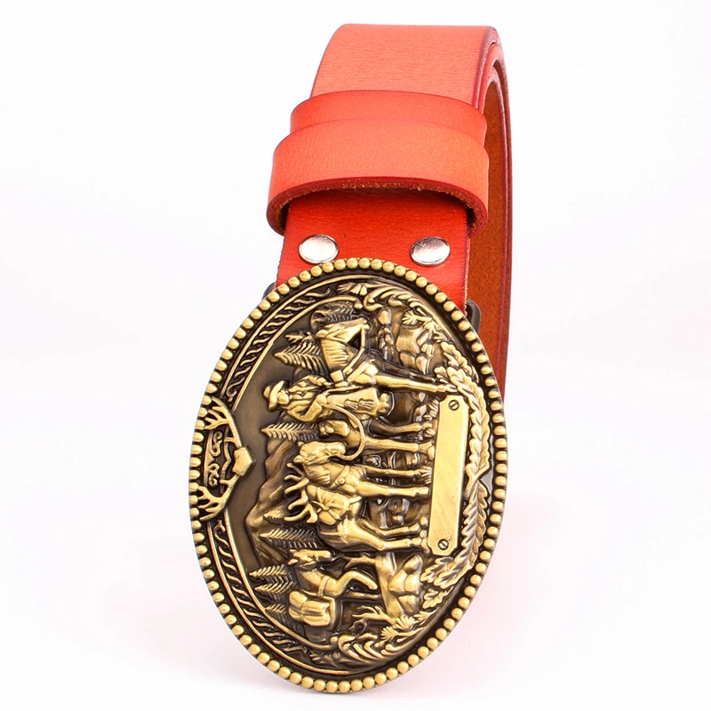 Для мужчин Натуральная кожа ремень западная ковбойская Пряжка золотистого