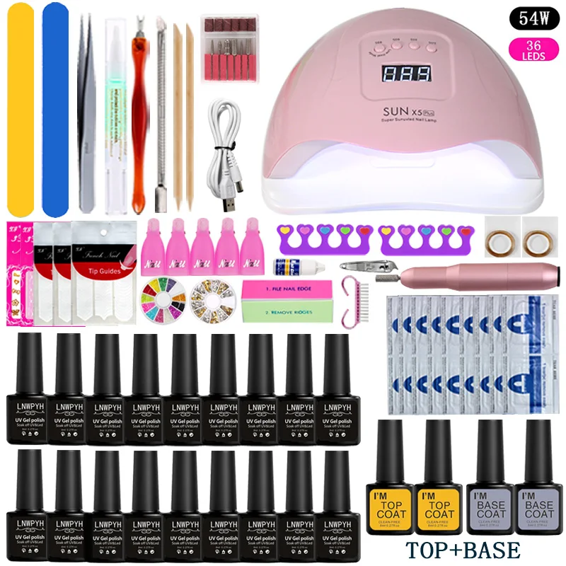 Набор для ногтей Choose18Colors Гель лак основа верхнее покрытие набор 36 Вт/48 Вт/54 Вт УФ