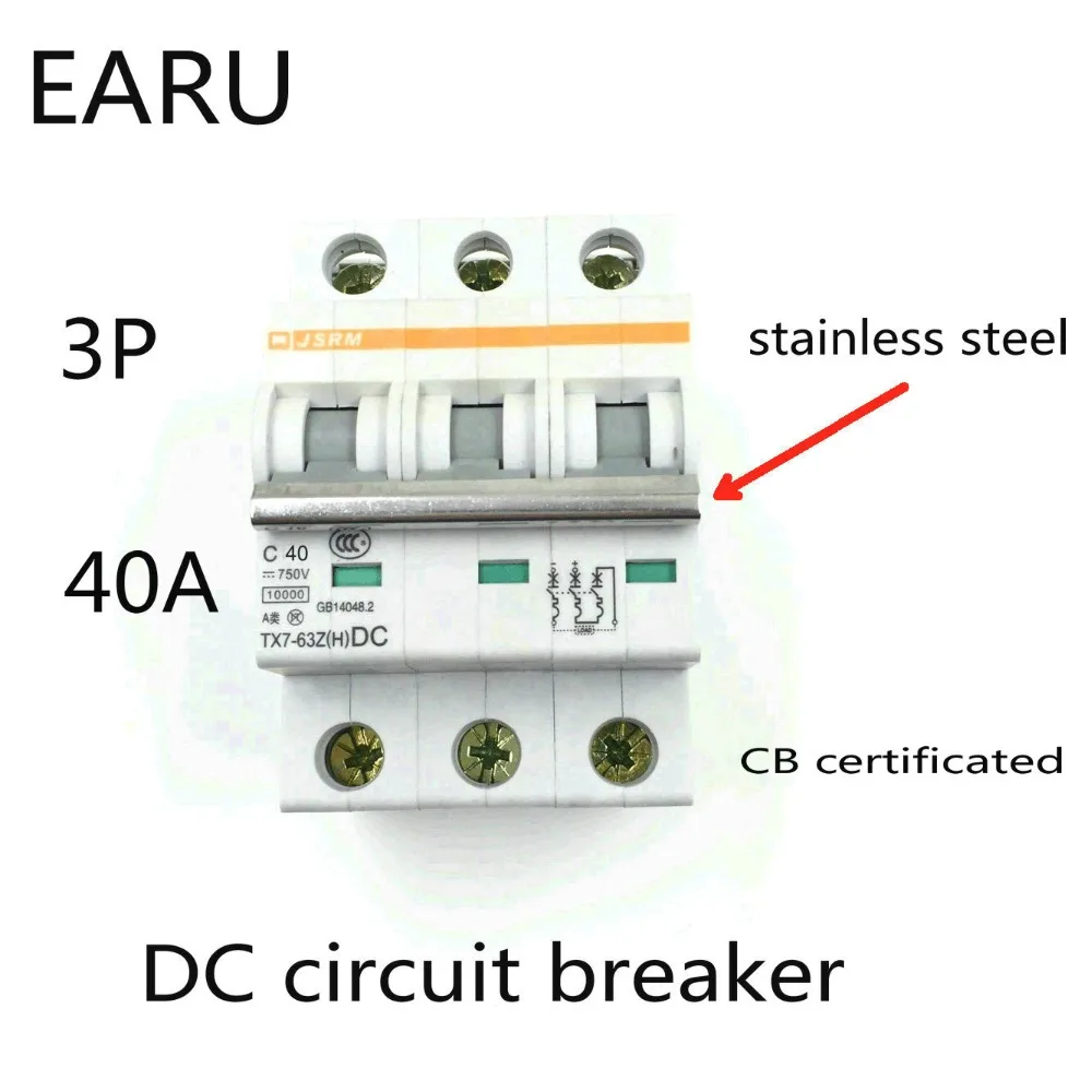 

3P 40A DC 750V DC Circuit Breaker MCB for PV Solar Energy Photovoltaic System Battery C curve CB Certificated Din Rail Mounted