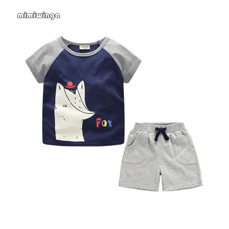 mimiwinga summer new boys casual cotton comfort printing letter mail short-sleeved shorts two-piece suit |