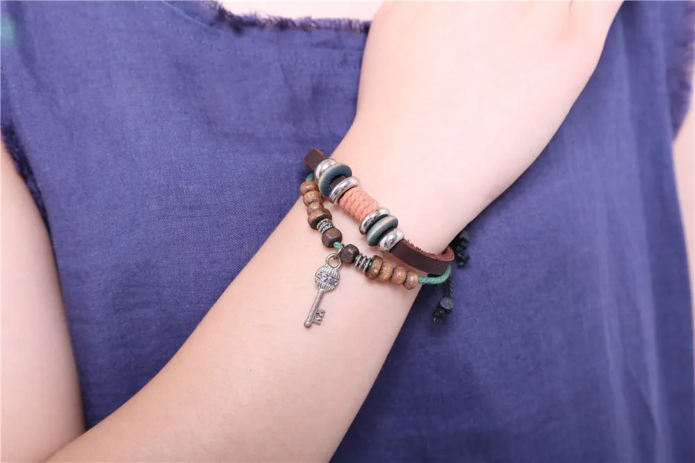 Real Leather Bracelets for Women Key Charm Men Jewelry pulseira masculina feminina erkek bileklik Punk bracelet femme | Украшения и