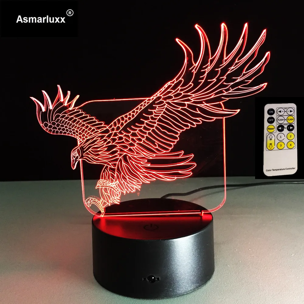 Орел 3D Ночной светильник 7 цветов изменяемый RGB светодиодные лампы настроение