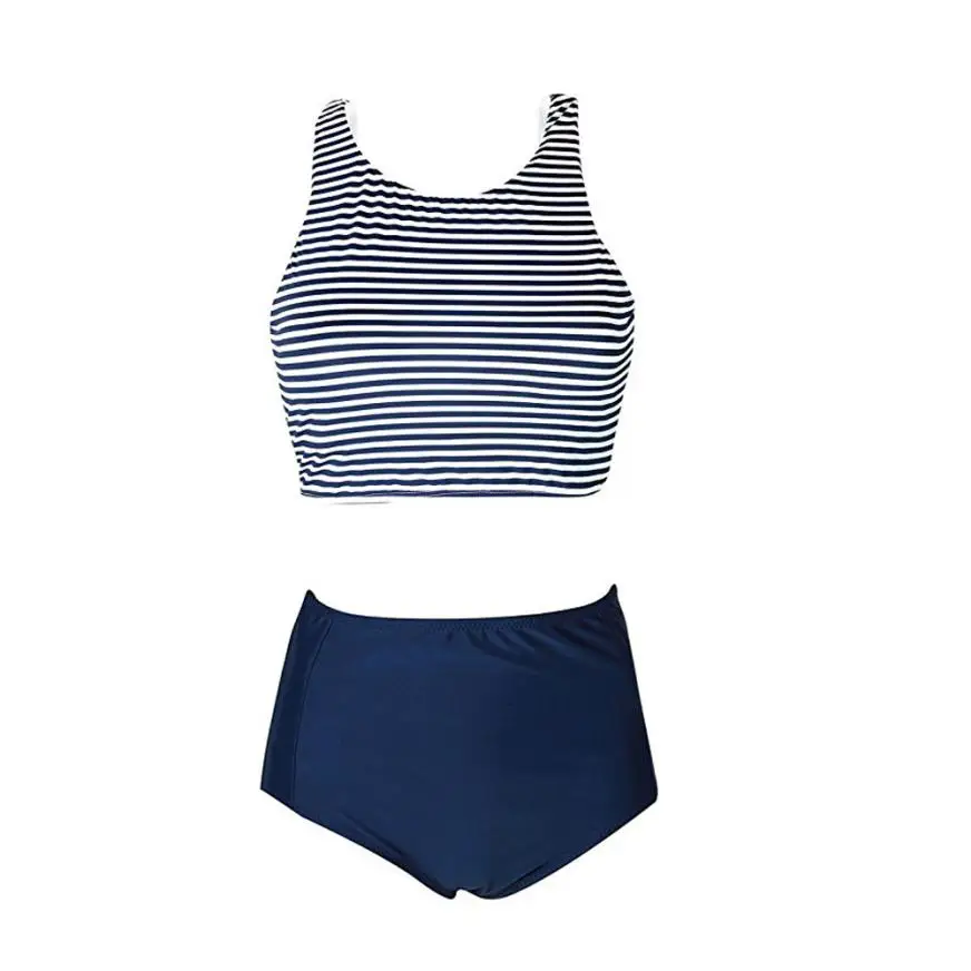 Бикини с высокой талией 2 шт. 2017 купальник пуш-апом подкладкой в полоску для