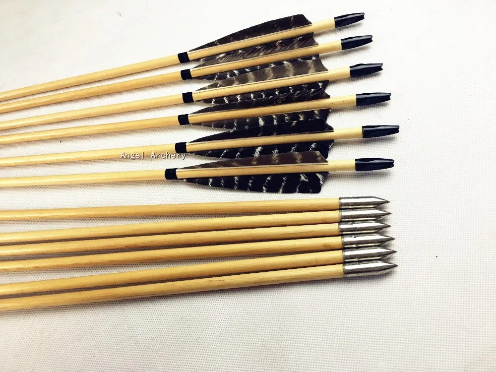 12PK Традиционная ручная стрельба из лука деревянные стрелы с орлиными перьями для