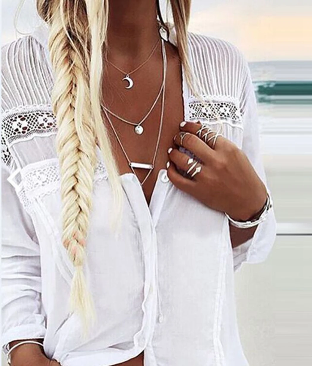 Женский белый кружевной пэчворк блузка сексуальный v образный вырез летний